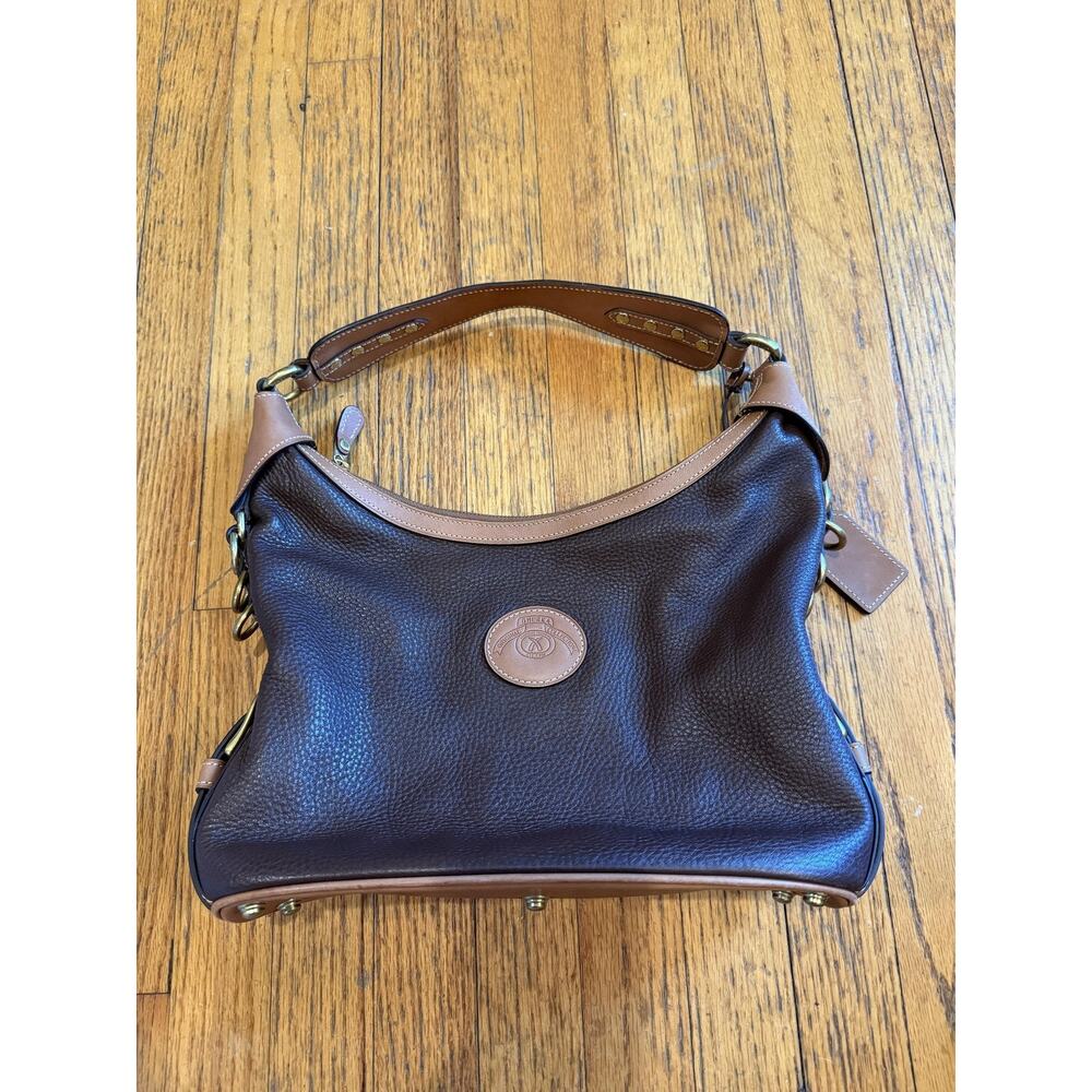 Ghurka Shoulder Bag Womens Brown Leather Pebbled Purse Brass Hardware Handbag